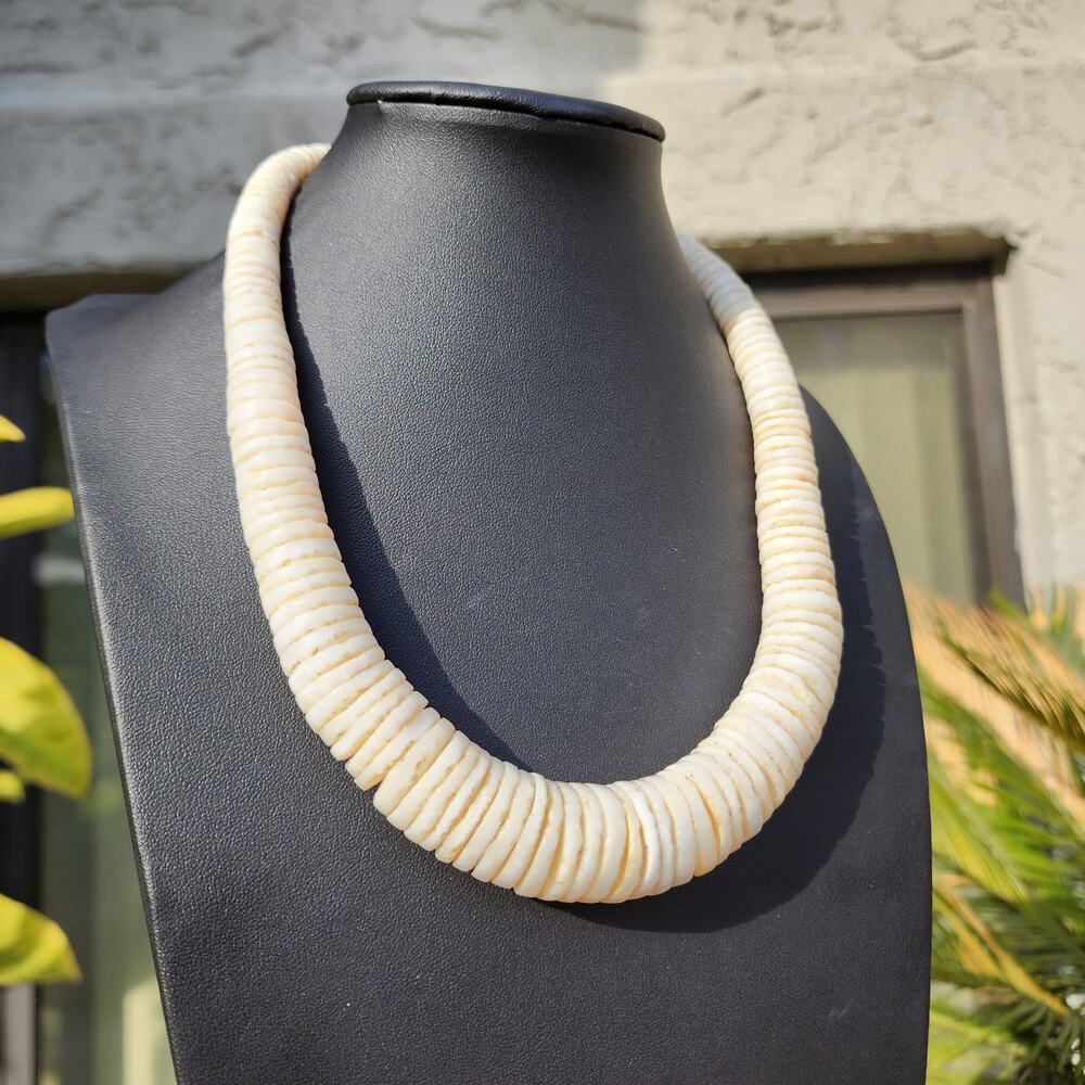 Vtg Ostrich Eggshell Necklace Old Heishi Wafer Disc Beads Hand Rolled Graduated - Picture 4 of 9